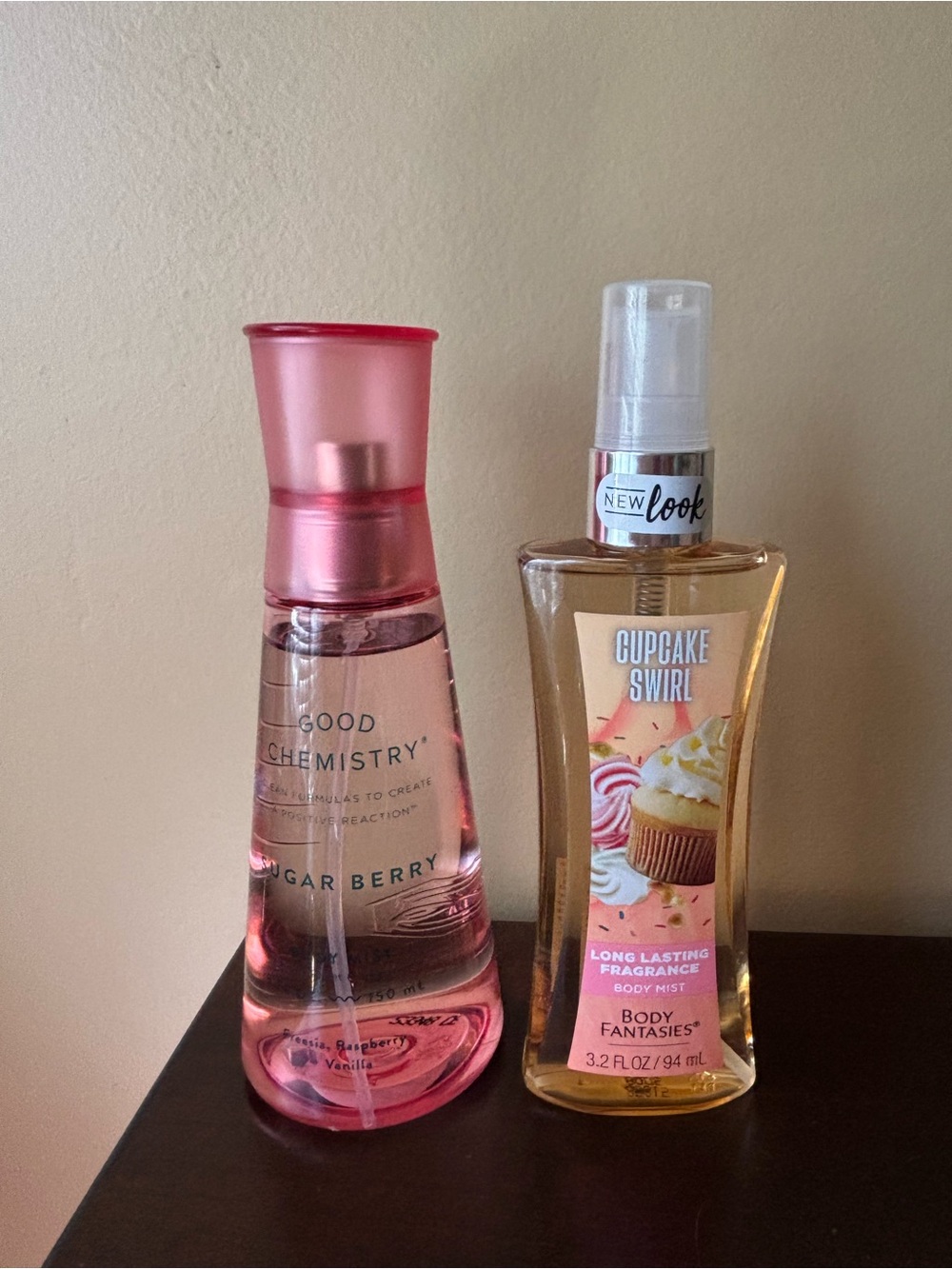 Body Fantasies Cupcake Swirl & Good Chemistry Sugar Berry Body Mist, NEW